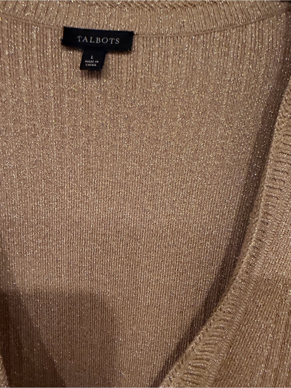 Talbots Large Gold Metallic Ribbed Button Cardigan - Picture 2 of 3